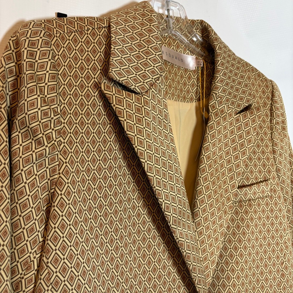 NWT ESQUALO Diamond Print Blazer Jacket Womens 6 Dutch Made Old Money Academia - Picture 2 of 8